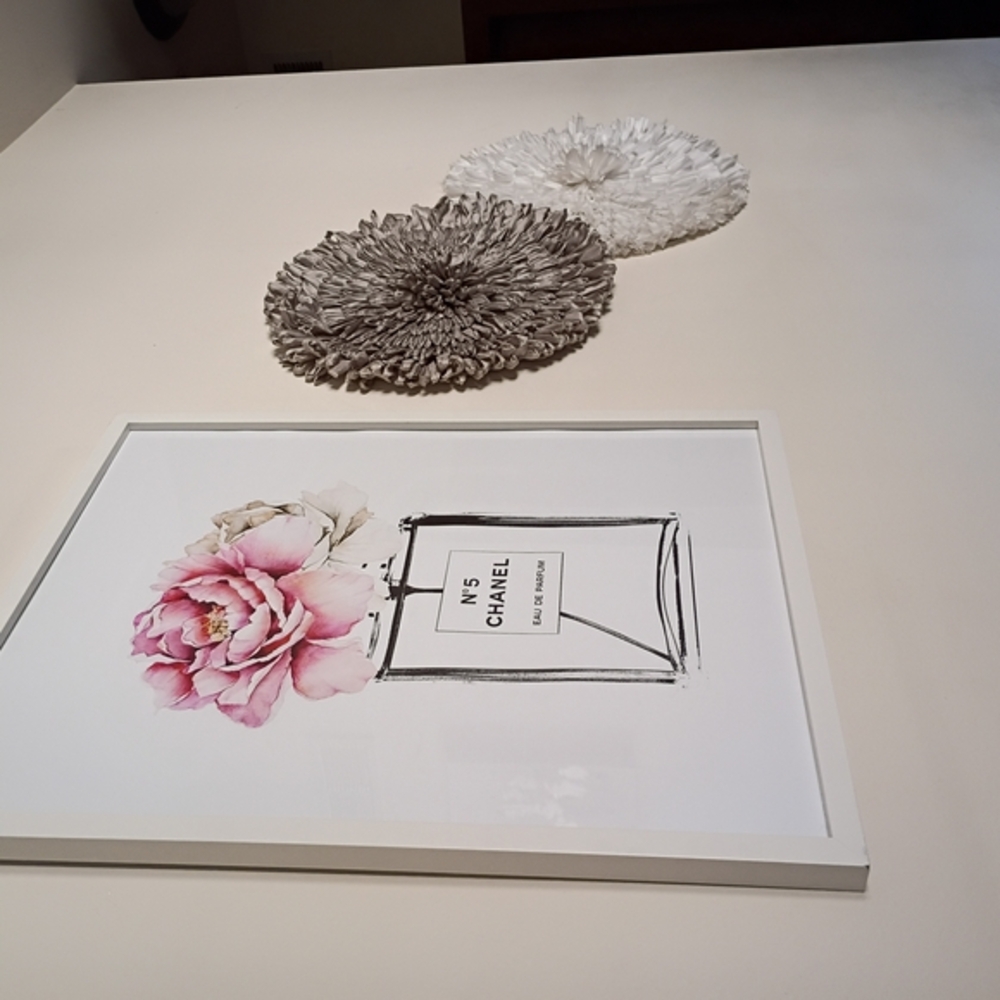 Pink & Grey Floral Art Print with White & Grey Accents